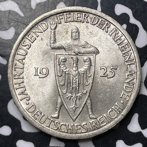 1925-A Germany 3 Mark Lot#JM8490 Silver! High Grade! Beautiful!