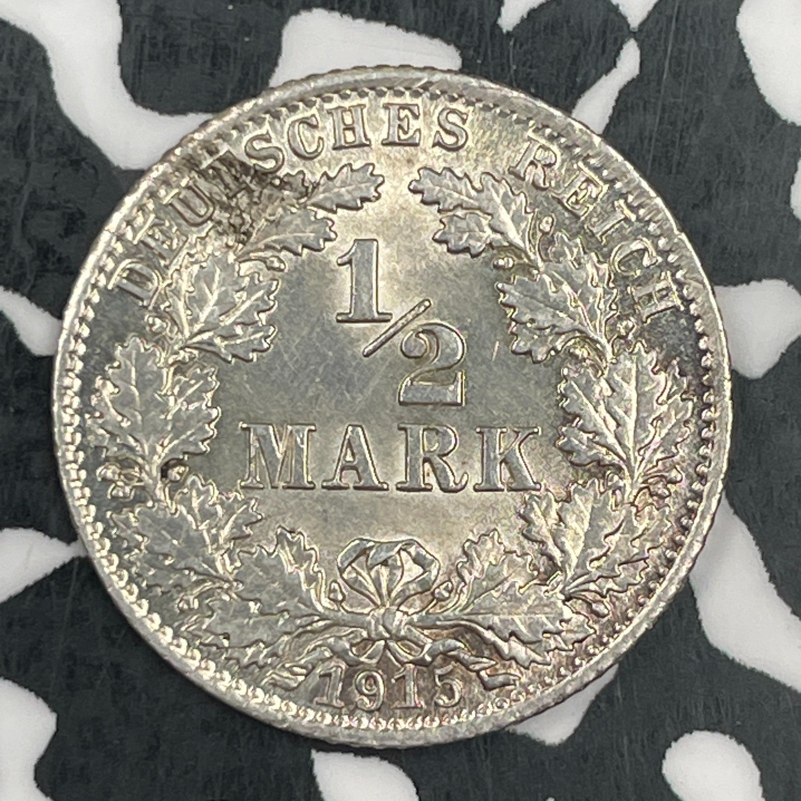 1915-D Germany 1/2 Mark Half Mark Lot#F8405 Silver! High Grade! Beautiful!