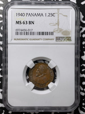 1940 Panama 1 1/4 Centesimos NGC MS63BN Lot#G7621 Choice UNC! Beautiful Toning!