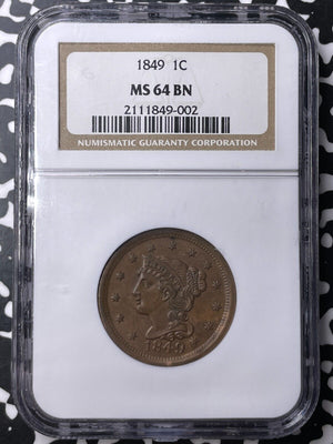 1849 U.S. Braided Hair Large Cent NGC MS64BN Lot#G9550 Choice UNC!