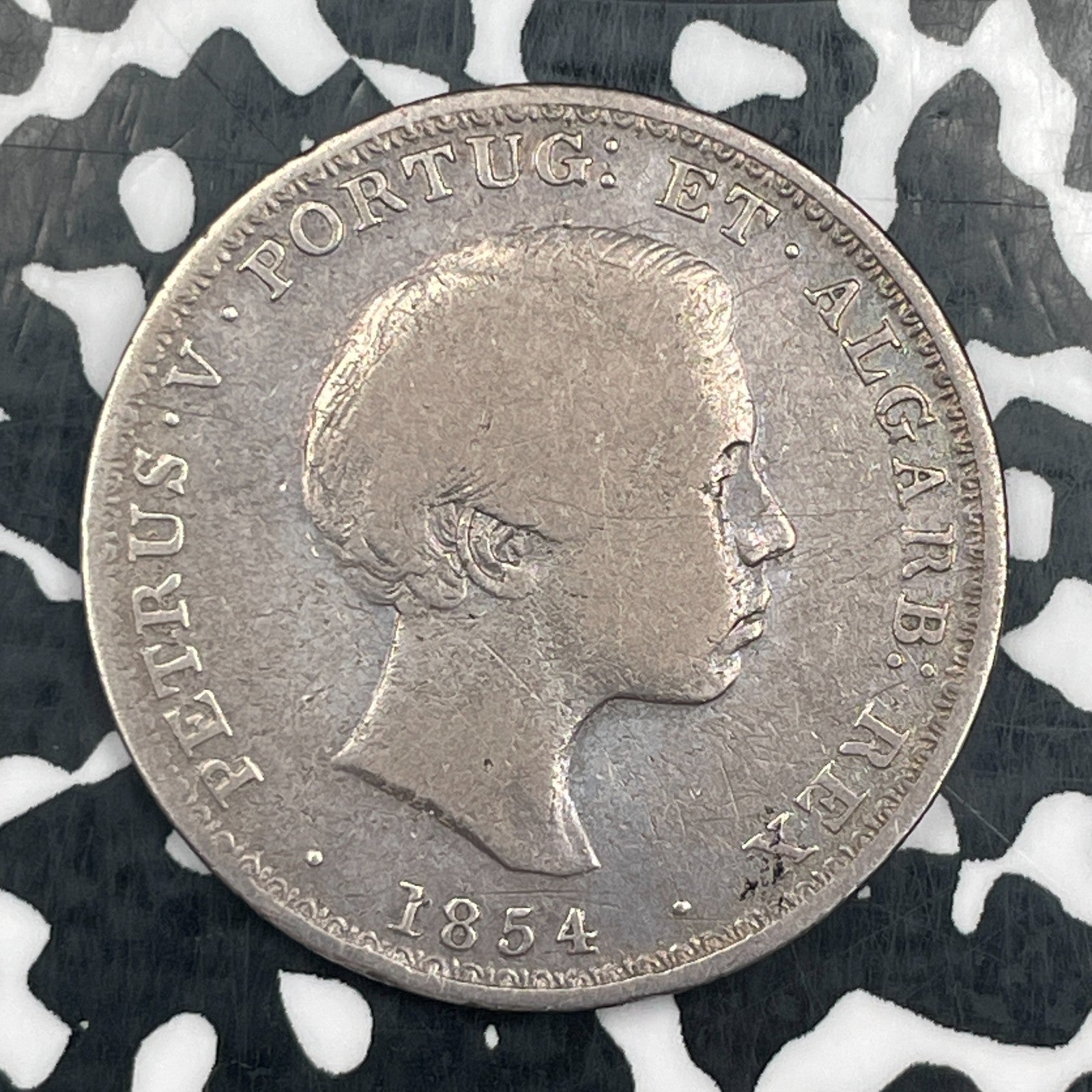 1854 Portugal 500 Reis Lot#N3195 Silver! Low Mintage