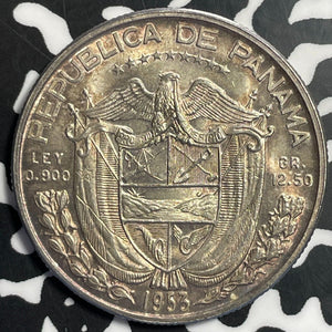 1953 Panama 1/2 Balboa Half Balboa Lot#E8027 Silver! High Grade! Beautiful!