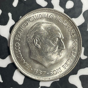 1957(58) Spain 5 Pesetas Lot#T3712 Key Date! High Grade! Beautiful!