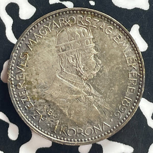 1896 Hungary 1 Korona Lot#T7932 Silver! High Grade! Beautiful!