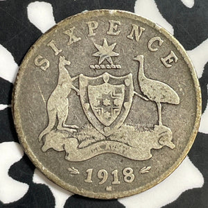 1918-M Australia 6 Pence Sixpence Lot#E7936 Silver!