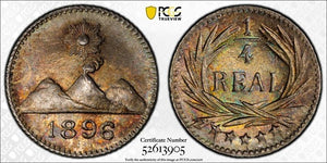 1896 Guatemala 1/4 Real PCGS MS66 Lot#G903 Silver! Gem BU! Beautiful Toning!