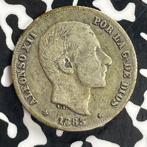 1883 Spanish Philippines 20 Centavos Lot#T7769 Silver!