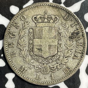 1863-M BN Italy 1 Lira Lot#E4278 Silver!