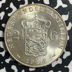 1964 Netherlands Antilles 2 1/2 Gulden Lot#T1097 Large Silver Coin!