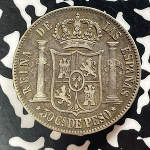 1868 Spanish Philippines 50 Centavos Lot#T4671 Silver!