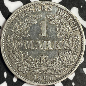 1896-E Germany 1 Mark Lot#D8061 Silver! Key Date! Old Cleaning