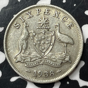 1938 Australia 6 Pence Sixpence Lot#E9436 Silver!