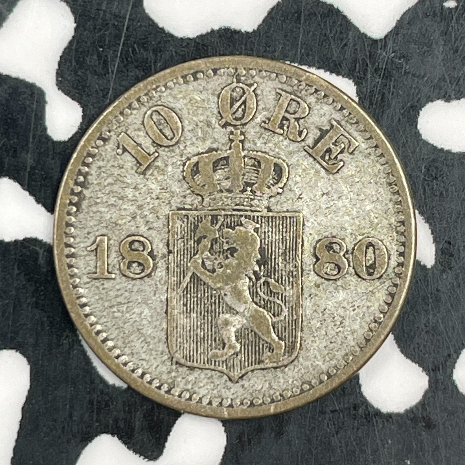 1880 Norway 10 Ore Lot#F7385 Silver! Key Date!