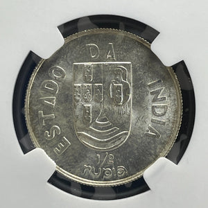 1936 Portuguese India 1/2 Rupia NGC MS64 Lot#G1089 Silver! Choice UNC!