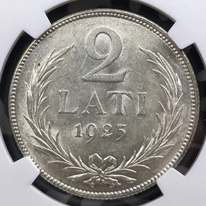 1925 Latvia 2 Lati NGC MS62 Lot#G9132 Silver! Nice UNC!