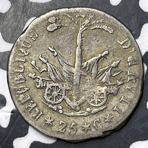 AN 15 (1818) Haiti 25 Centimes Lot#MK372 Silver! KM#16, Die Crack