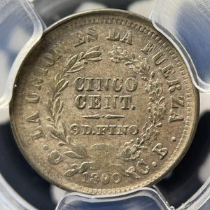 1890-PTS CB Bolivia 5 Centavos PCGS AU58 Lot#G9231 Silver!