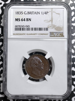 1835 Great Britain Farthing NGC MS64BN Lot#G7261 Choice UNC!