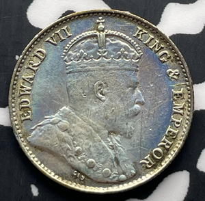 1908 Ceylon 10 Cents Lot#T8942 Silver!