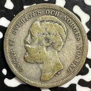 1889 Sweden 1 Krone Lot#E4352 Silver!