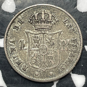 1852 Spain 1 Real Lot#T2228 Silver! Nice! KM#598.1