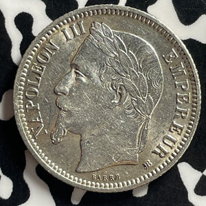 1868-BB France 1 Franc Lot#JM0040 Silver! High Grade! Beautiful!