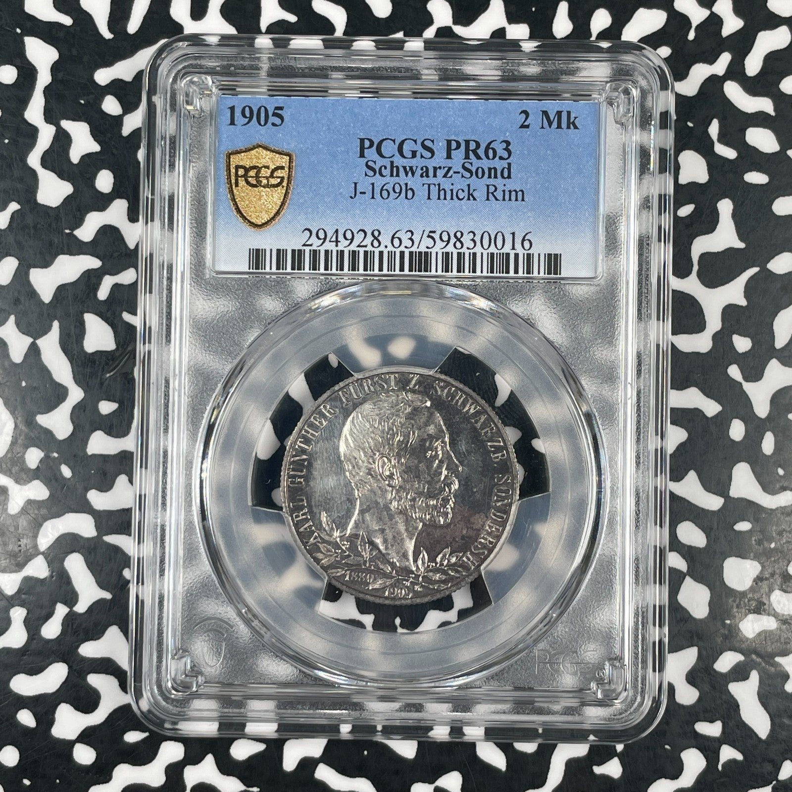 1905 Germany Schwarzburg-Sonderhausen Pattern 2 Mark PCGS PR63 Lot#G4228 Silver!