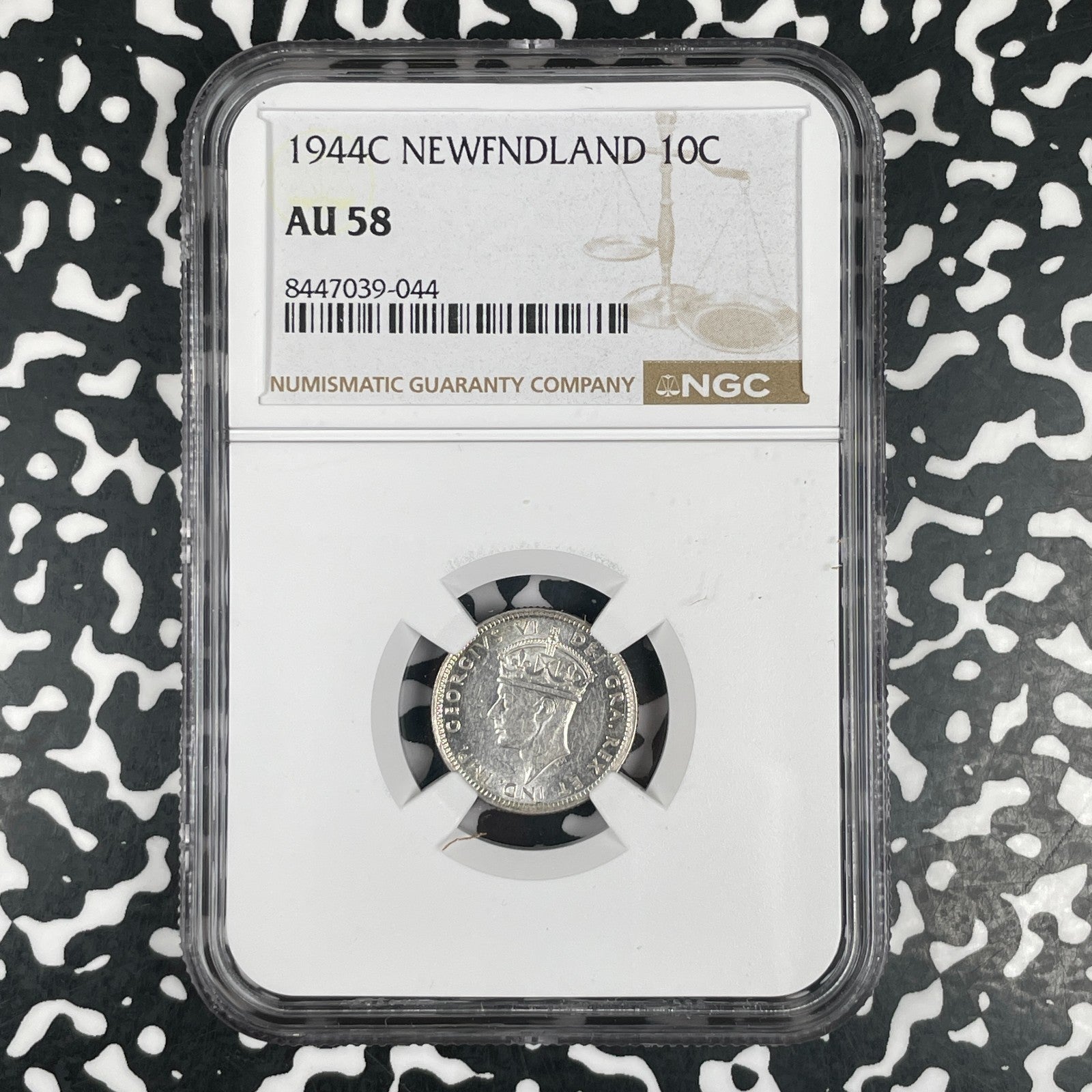 1944-C Newfoundland 10 Cents NGC AU58 Lot#G3560 Silver!
