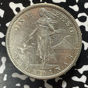 1907-S U.S. Philippines 1 Peso Lot#T5312 Large Silver Coin! Nice Detail, Cleaned