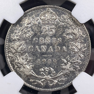 1909 Canada 25 Cents NGC AU55 Lot#G9147 Silver!