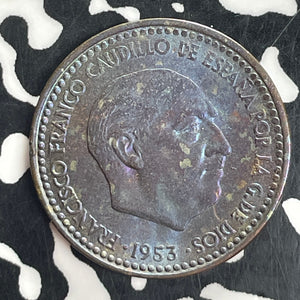 1953(56) Spain 1 Peseta Lot#T8223 High Grade! Beautiful Toning!