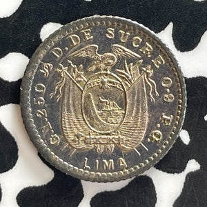 1912-Lima Ecuador 1/2 Decimo Lot#T7654 Silver! High Grade! Beautiful!