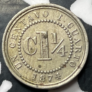 1874 Colombia 1 1/4 Centavos Lot#E9493 Nice! Scarce!