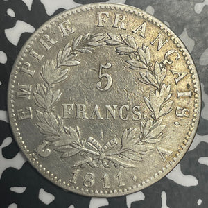 1811-A France Napoleon 5 Francs Lot#JM9122 Large Silver! Obverse Scratch