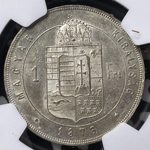 1876-KB Hungary 1 Forint NGC MS61 Lot#G8694 Silver! Nice UNC!