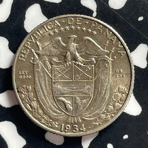 1934 Panama 1/10 Balboa Lot#JM0053 Silver! Nice! Key Date!