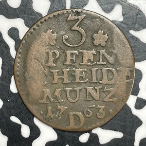 1763-D Germany East Friesland 3 Pfennig Lot#T6442 Scarce!
