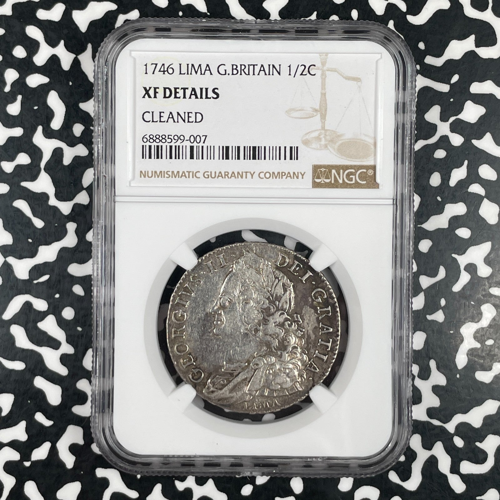 1746-Lima G.B. George II 1/2 Crown NGC Cleaned-XF Details Lot#G3903 Silver!