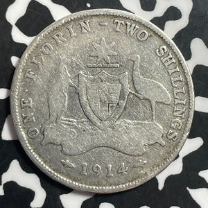 1914-H Australia 1 Florin Lot#T1552 Silver! Better Date