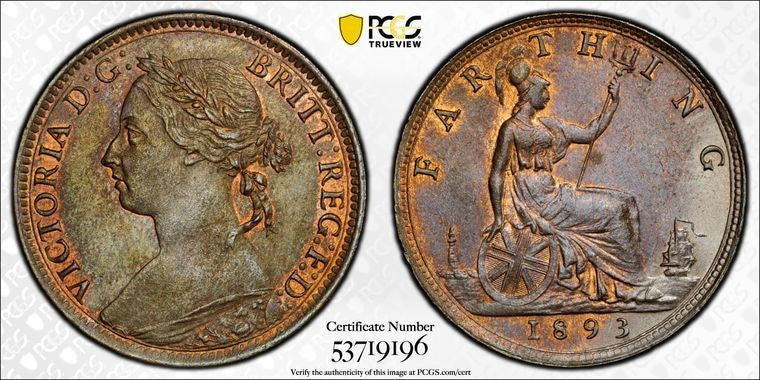 1893 Great Britain Victoria Farthing PCGS MS64BN Lot#G3702 Choice UNC! S-3958