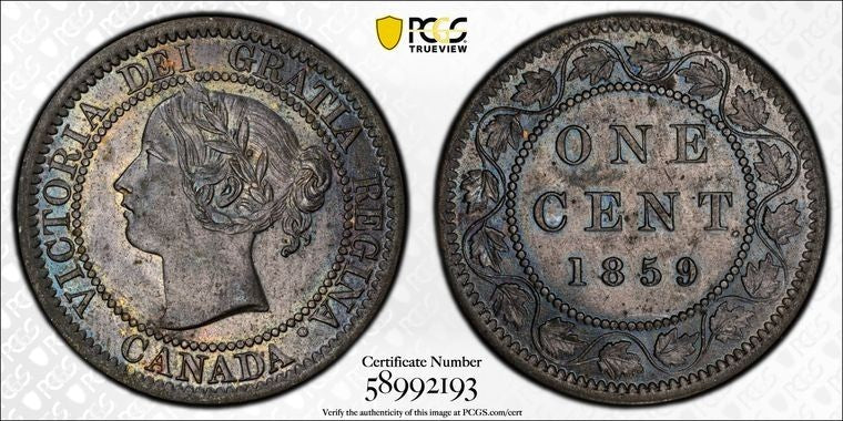 1859 Canada Large Cent PCGS MS62BN Lot#G3977 Nice UNC! Narrow '9' Variety