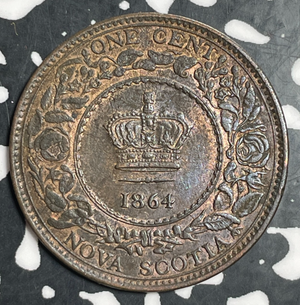 1864 Nova Scotia Large Cent Lot#T3217 Beautiful Detail, Obverse Scratch