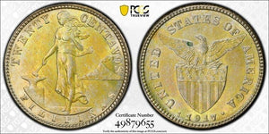 1917-S U.S. Philippines 20 Centavos PCGS MS63 Lot#G8351 Silver! Key Date!