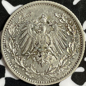 1907-E Germany 1/2 Mark Half Mark Lot#D6980 Silver! Nice! Better Date