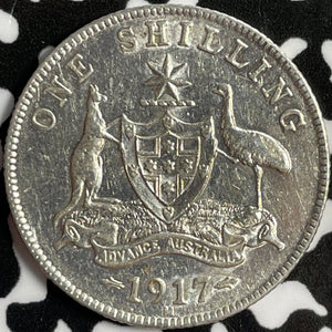 1917-M Australia 1 Shilling Lot#E0593 Silver! Old Cleaning