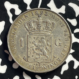 1892 Netherlands 1 Gulden Lot#JM0054 Silver! Nice!