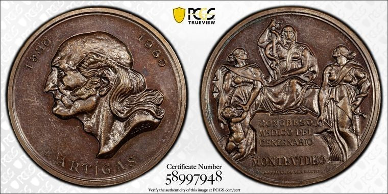 1930 Uruguay Artigas Centennial Medical Congress Medal PCGS MS63 Lot#GV4093