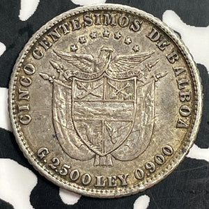 1904 Panama 5 Centesimos Lot#T0065 Silver! Nice!