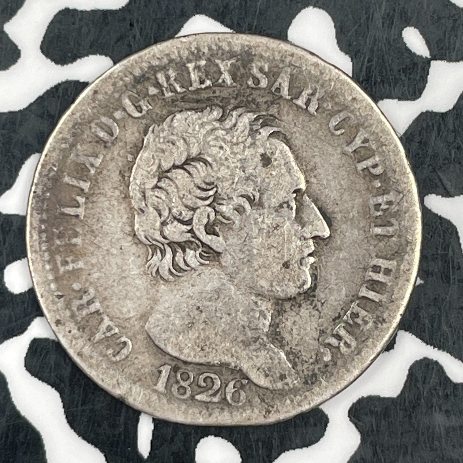 1826 Italy Sardinia 1 Lira Lot#F7549 Silver! Low Mintage