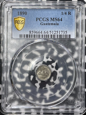 1890 Guatemala 1/4 Real PCGS MS64 Lot#G9251 Silver! Choice UNC!